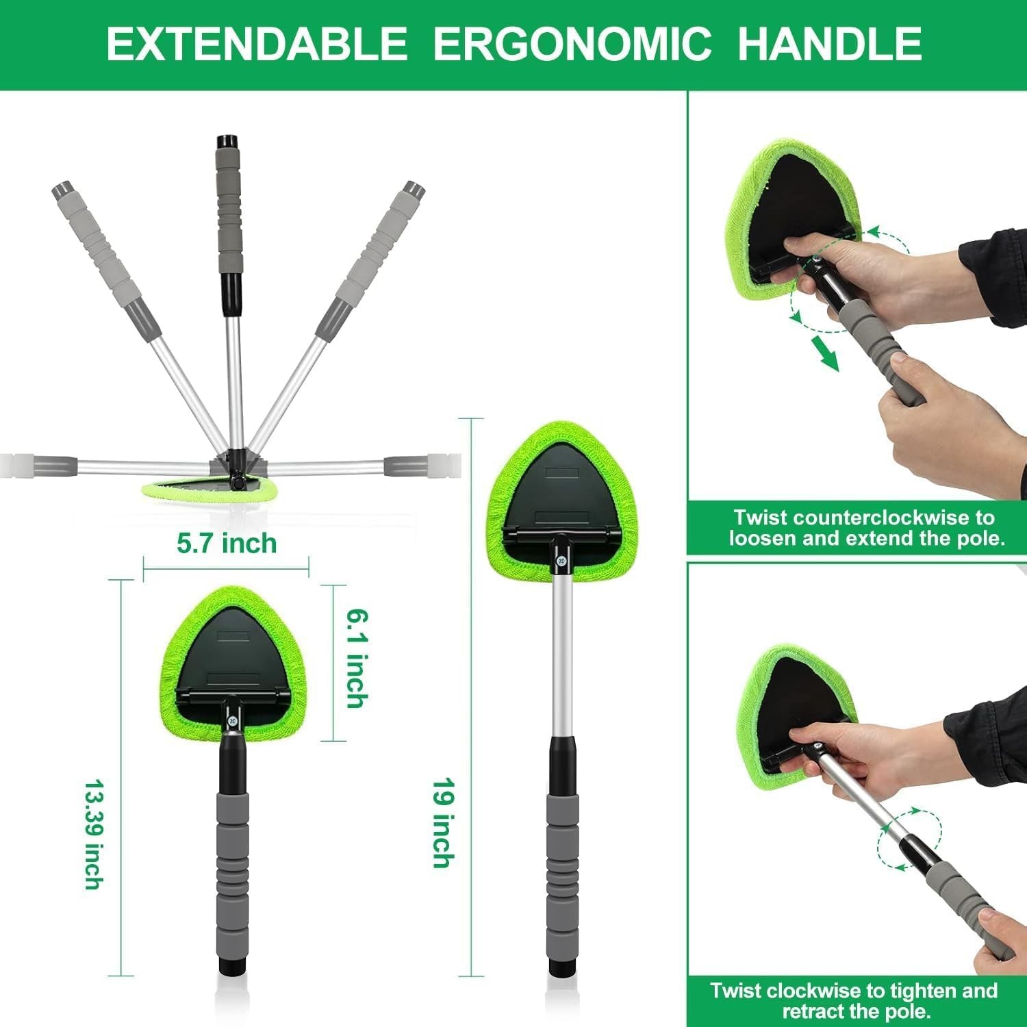 XINDELL Windshield Cleaner Tool – Car Interior Window Cleaning Kit with Extend