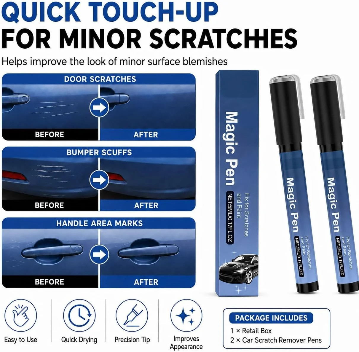 2026 Magic Car Scratch Remover Pen, Car Scratch Remover Pen, Clear Coat Touch Up