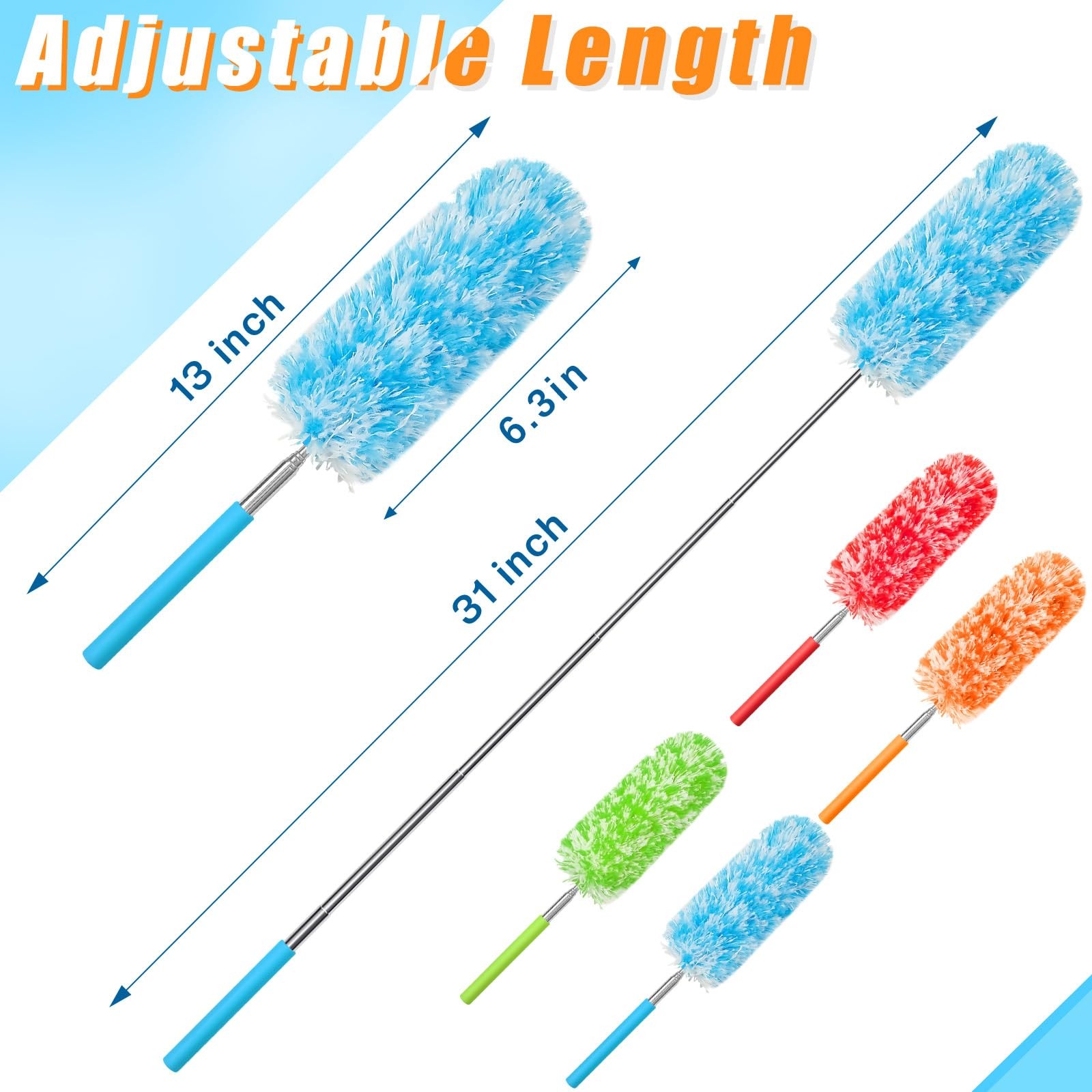 12 Pcs Microfiber Feather Duster for Cleaning, Extendable 13-31 Inch Ceiling …