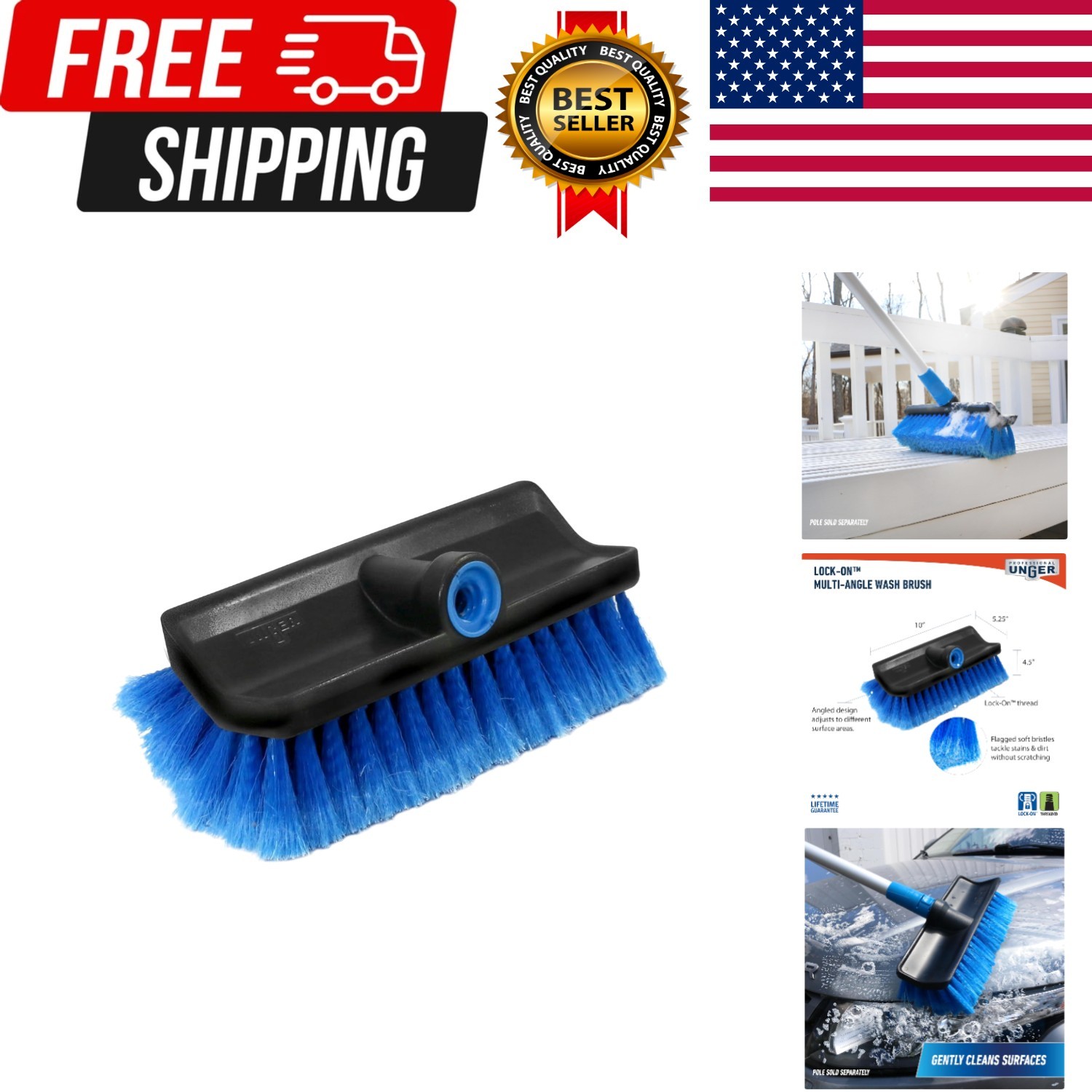 Professional Lock-On HydroPower 10” Bi-Level Soft Wash Brush, Compatible with…