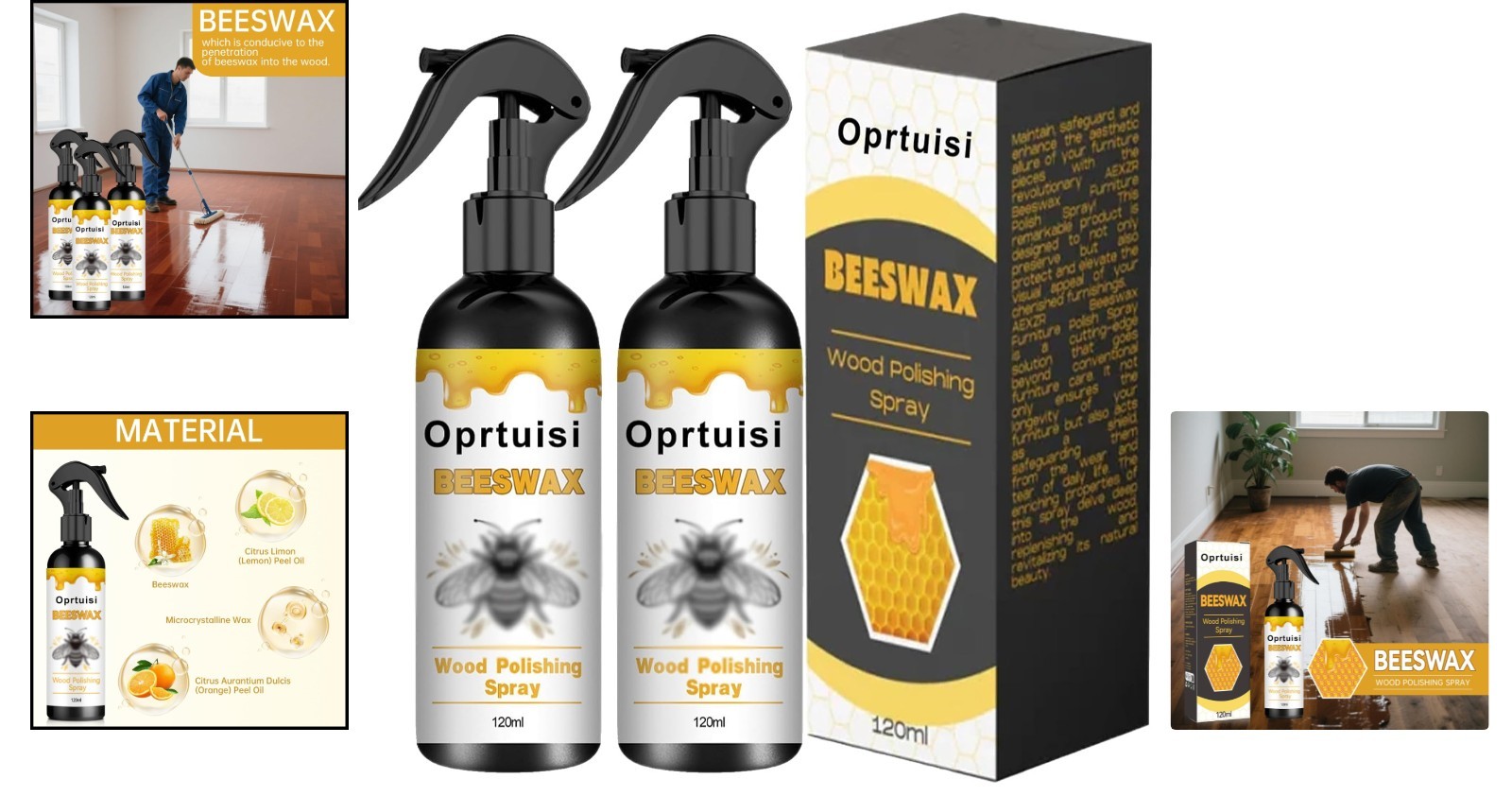 2-Pack Natural Beeswax Wood Polish Spray – Enhance & Protect Furniture Naturally
