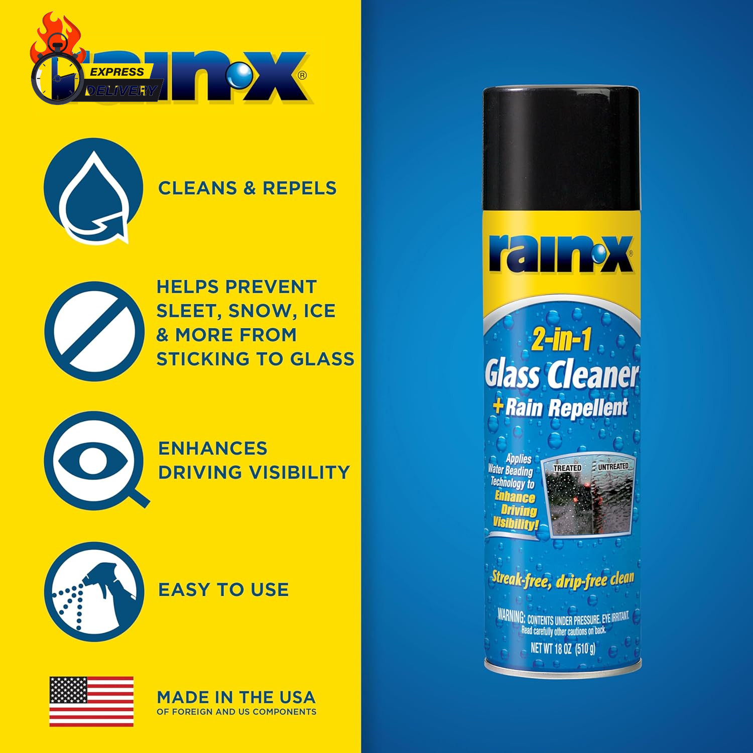 5080233 2-In-1 Glass Cleaner plus Rain Repellent, 18 Ounce , BLUE