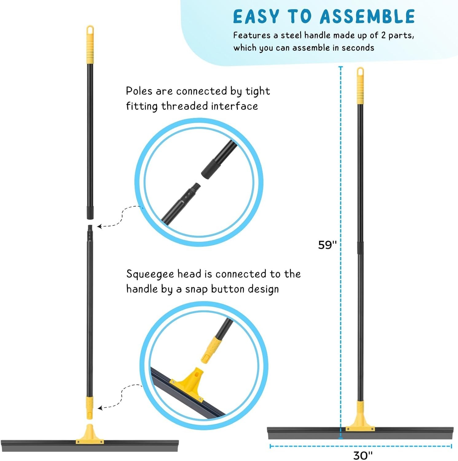 Ergonomic Long Handle Squeegee for Comfortable Indoor and Outdoor Cleaning