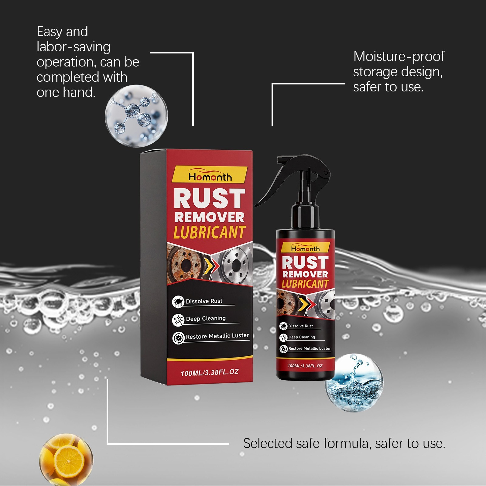 Rust Remover Lubricant Spray, Metal Rust Remover Spray For Car Parts Cleaning