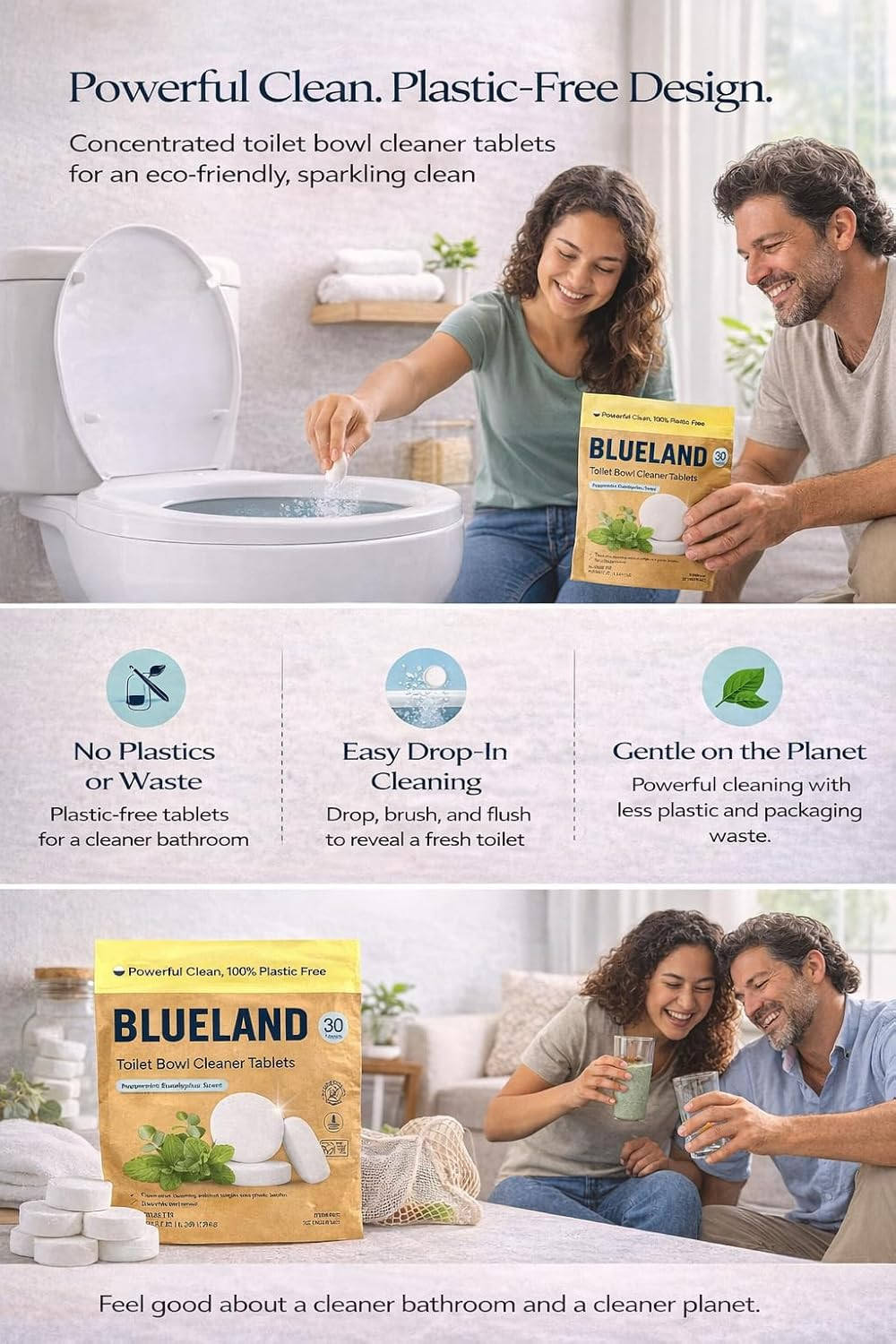 Toilet Bowl Cleaner Tablets. Peppermint Eucalyptus Scent. 30 Tablets.