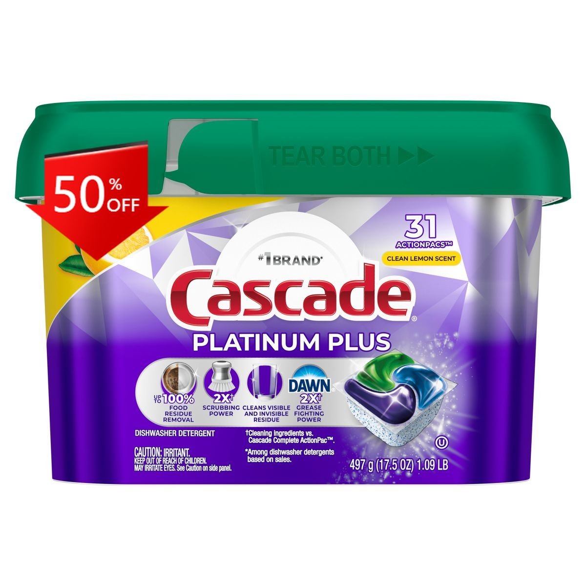 Cascade Platinum Plus Pods Dishwasher Detergent – Lemon – 31ct