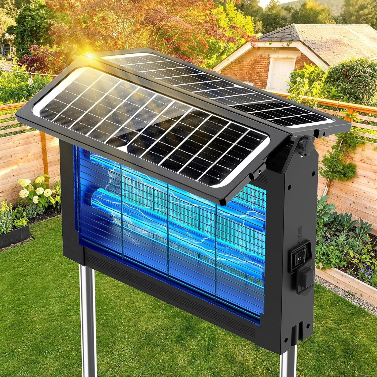 Solar Bug Zapper Outdoor, 4500V Electric Mosquito Zapper with Dual Solar Panel