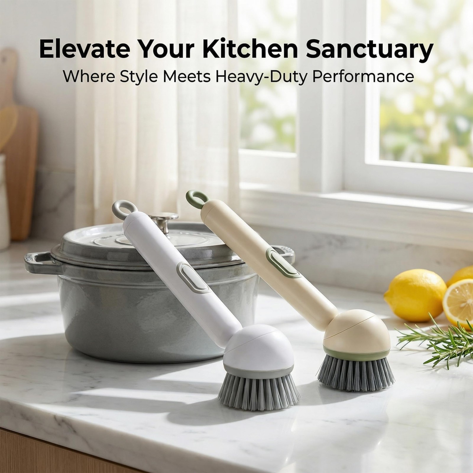 Li&Zhao Dish Brush with Soap Dispenser – Kitchen Sink Brush with Built-in Liq…