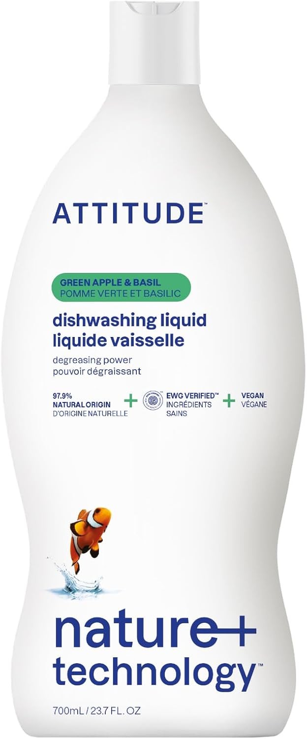 ATTITUDE Dish Soap, EWG Verified, Plant-Based & Vegan Dishwashing Liquid, Natura