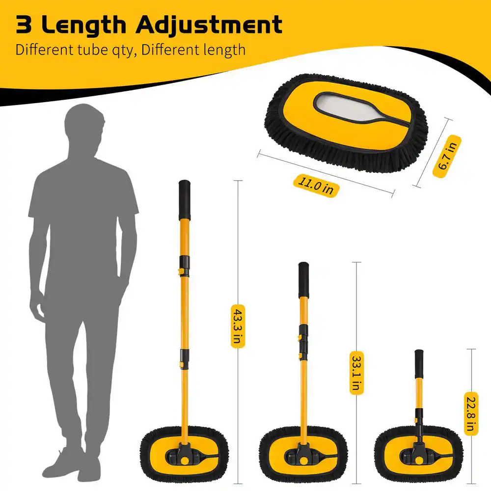 15° Curved Automotive Care Brushes with Extendable Pole Microfiber RV Wash Mop f
