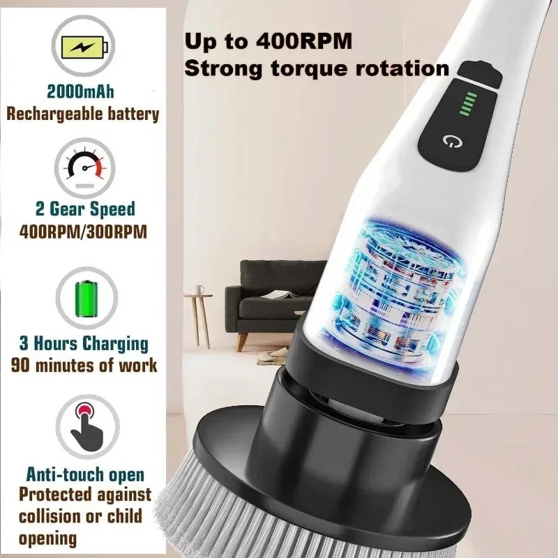 ANENG Electric Spin Scrubber Cordless Cleaning Brush for Bathroom Kitchen