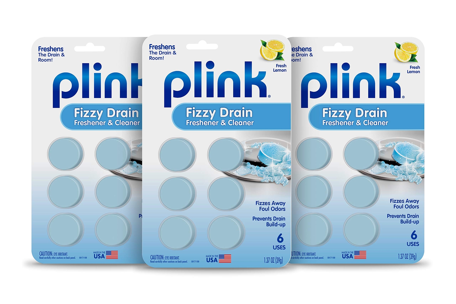 Plink Fizzy Drain Freshener Cleaner 6 Count Lemon Deodorizer Tablets
