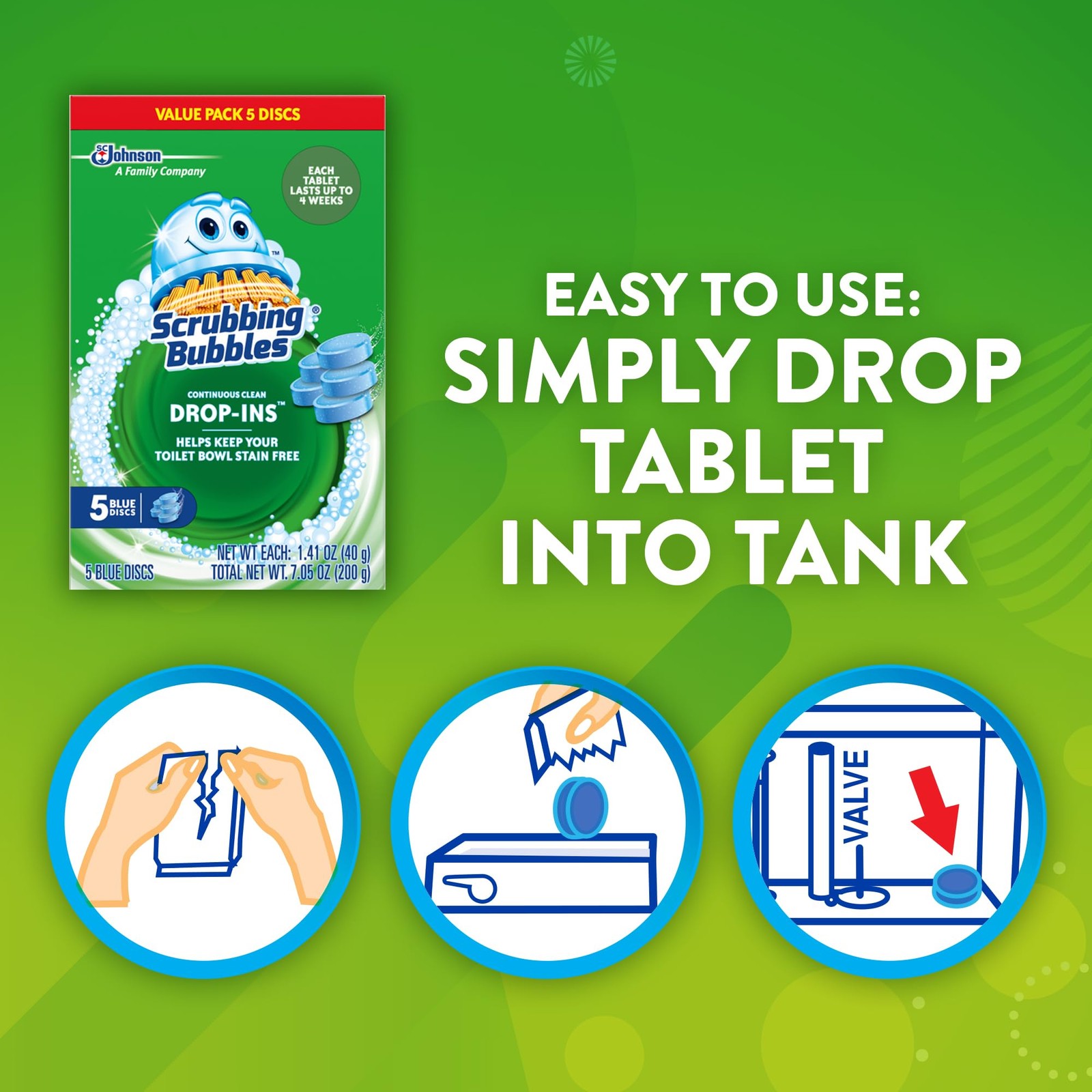 Continuous Clean Toilet Drop-Ins, Automatic Blue Toilet 5 Count (Pack of 1),
