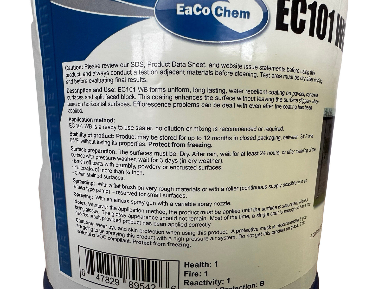 EaCo Chem EC 101 WB – Water Based Sealer for Masonry – 4 Gallon Case