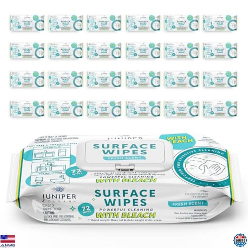 24 Pack Bleach Cleaning Wipes, All-Purpose for Home & Office, Fresh Scent