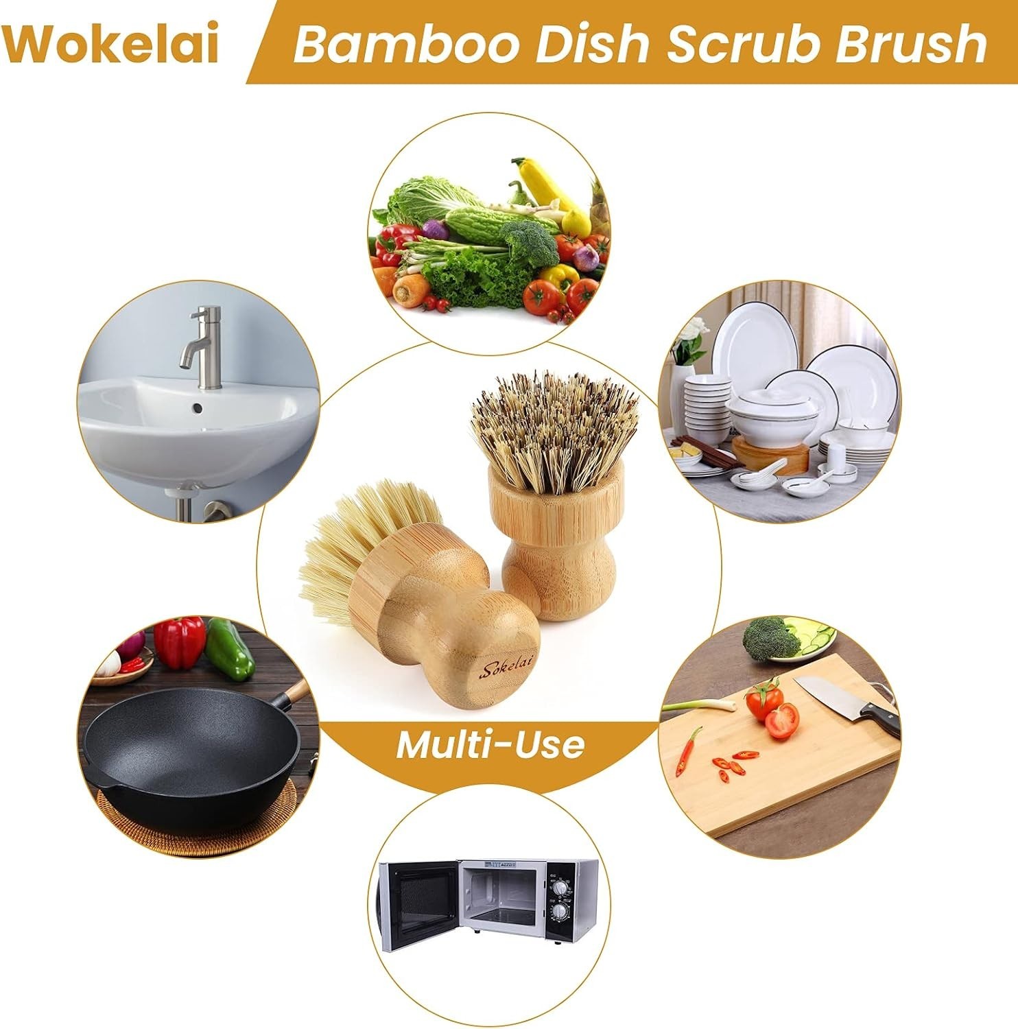 Bamboo Dish Scrub Brushes Set for Kitchen – Wooden Cleaning Scrubbers Brushes