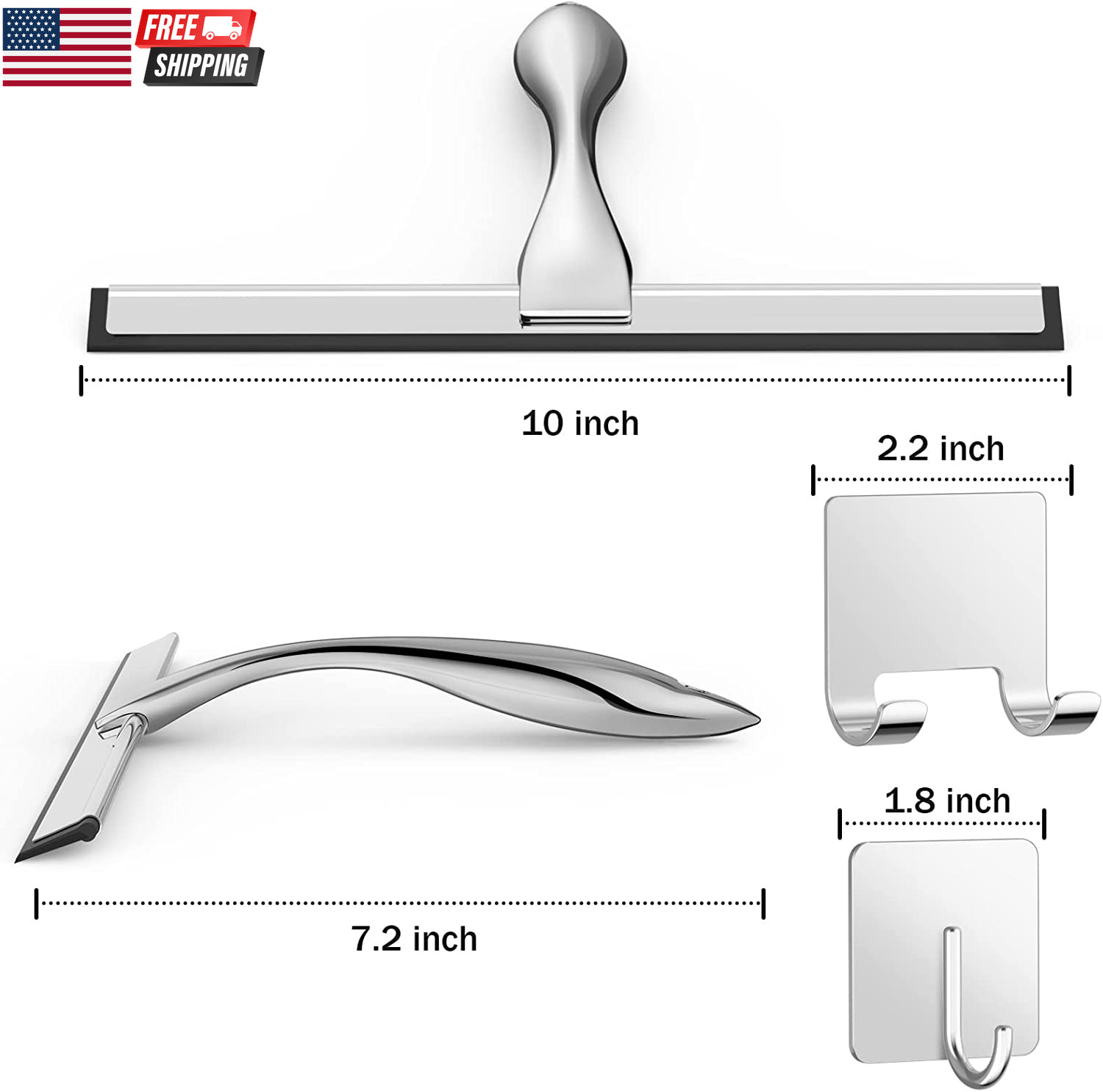 All-Purpose Stainless Steel Shower Squeegee for Shower Glass Door with 2 Adhesiv