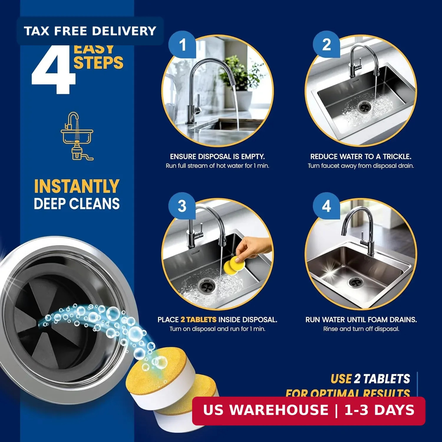 Garbage Disposal Cleaner and Deodorizer Tablets – 24 Pack, XL Citrus Foaming Tab