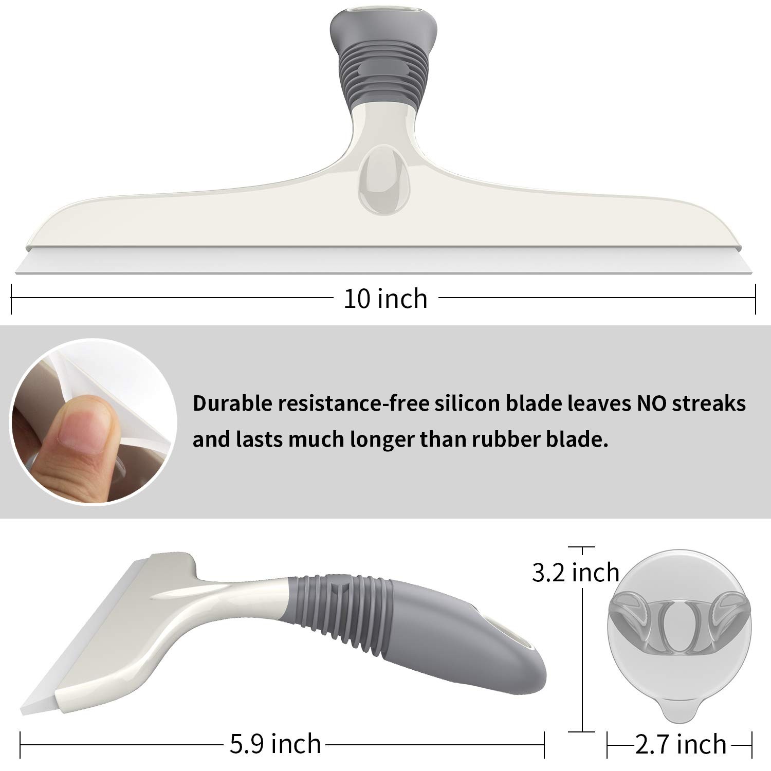10 Inch White & Gray MultiPurpose Squeegee 2 Pack with Hook