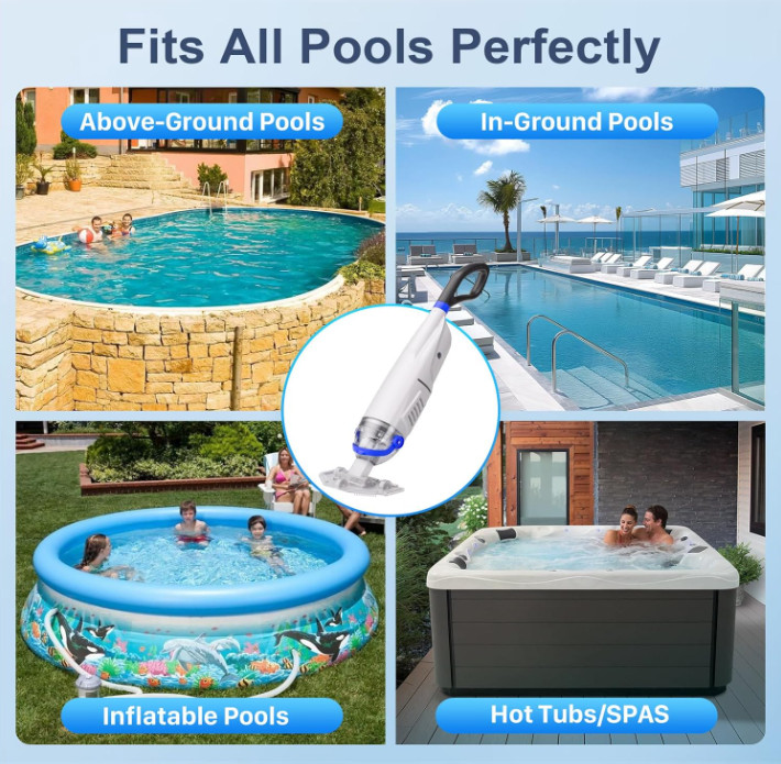 Limpiador Recargable para Piscinas con Cabezal Transparente y Potente Succión