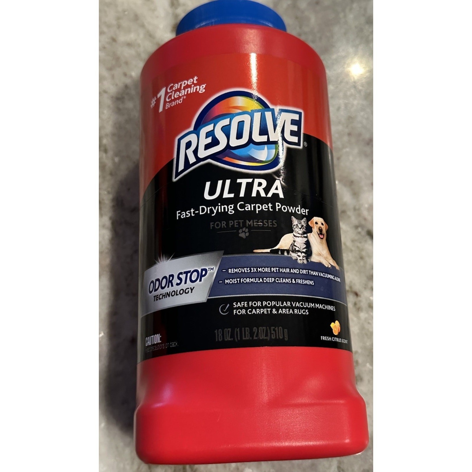 Resolve Ultra Fast Drying Pet Odor Stop Carpet Moist Powder Citrus 90% 18 Oz