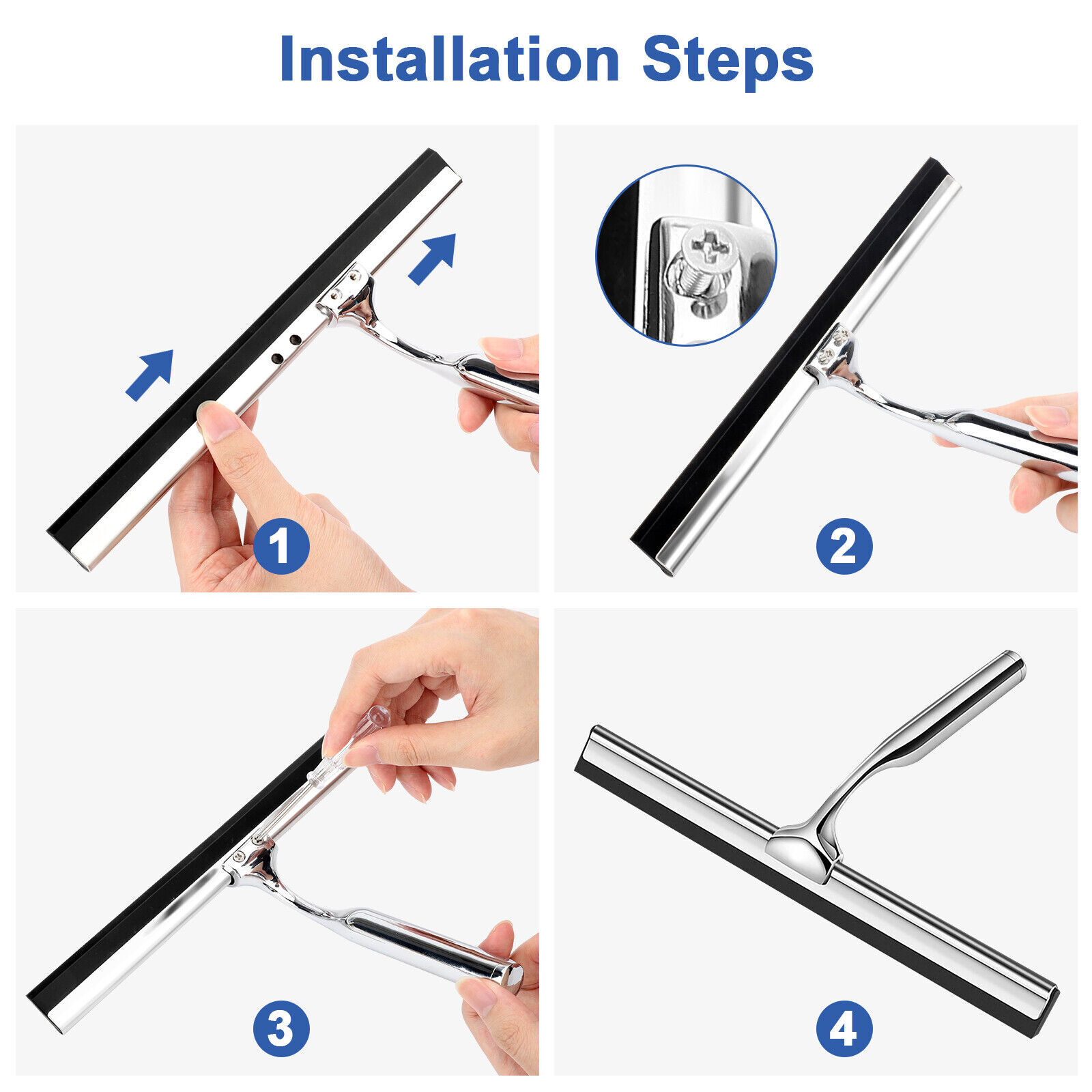1Pc Stainless Steel Shower Squeegee for Car with 1 Adhesive Hook Silver Bathroom