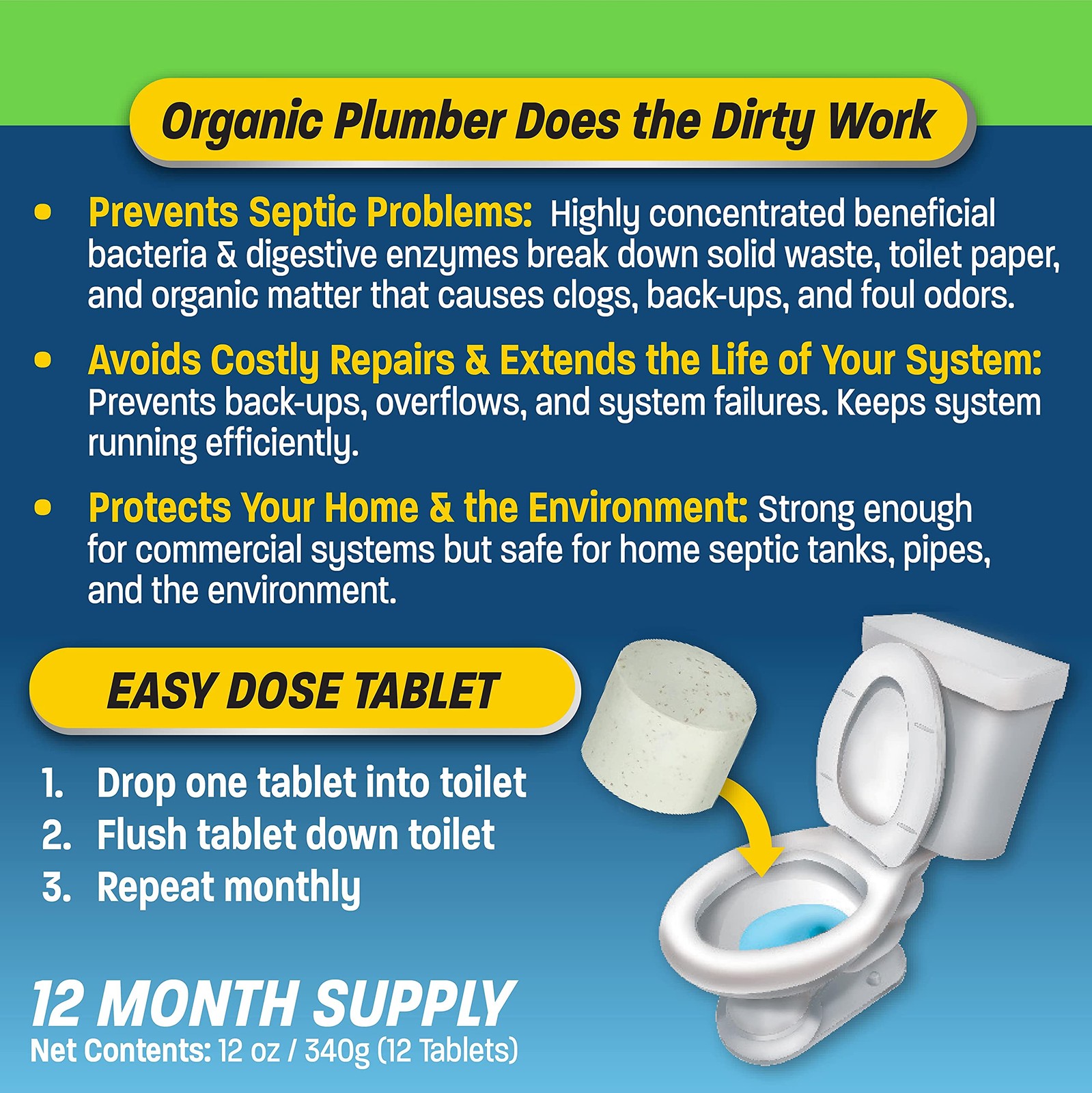 Septic Tank Cleaner Treatment, Bacteria x Natural Enzyme Flushable Bio Tabs, …