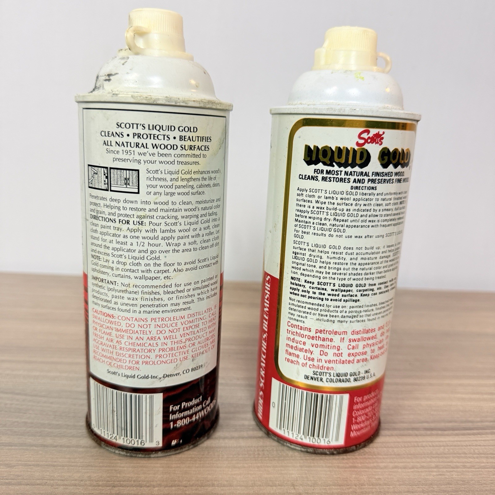 Two VTG Scott’s LIQUID GOLD Pourable Wood Cleaner & Preservative 90% & 40% Prop