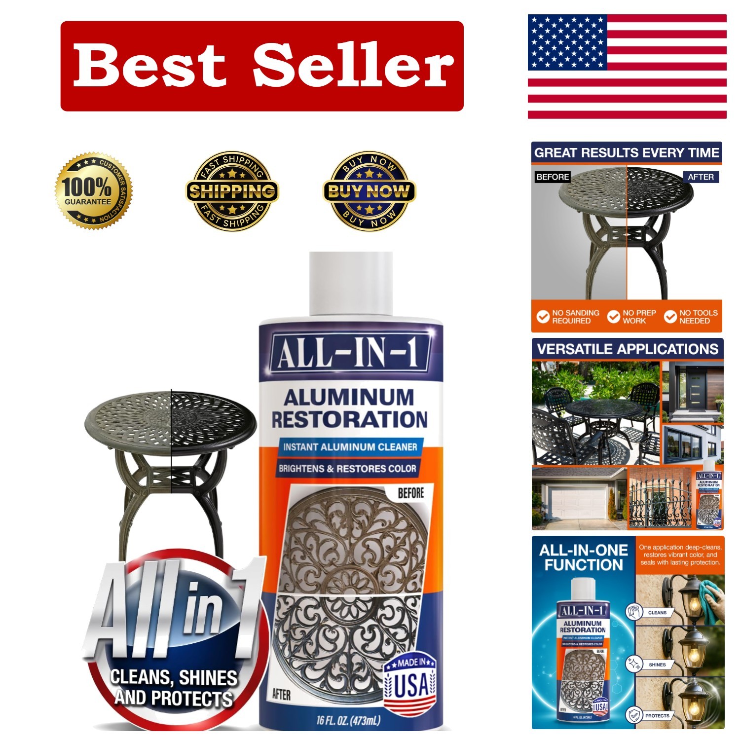 All-In-1 Aluminum Cleaner & Restoration Solution – Made in USA, Restores Faded P