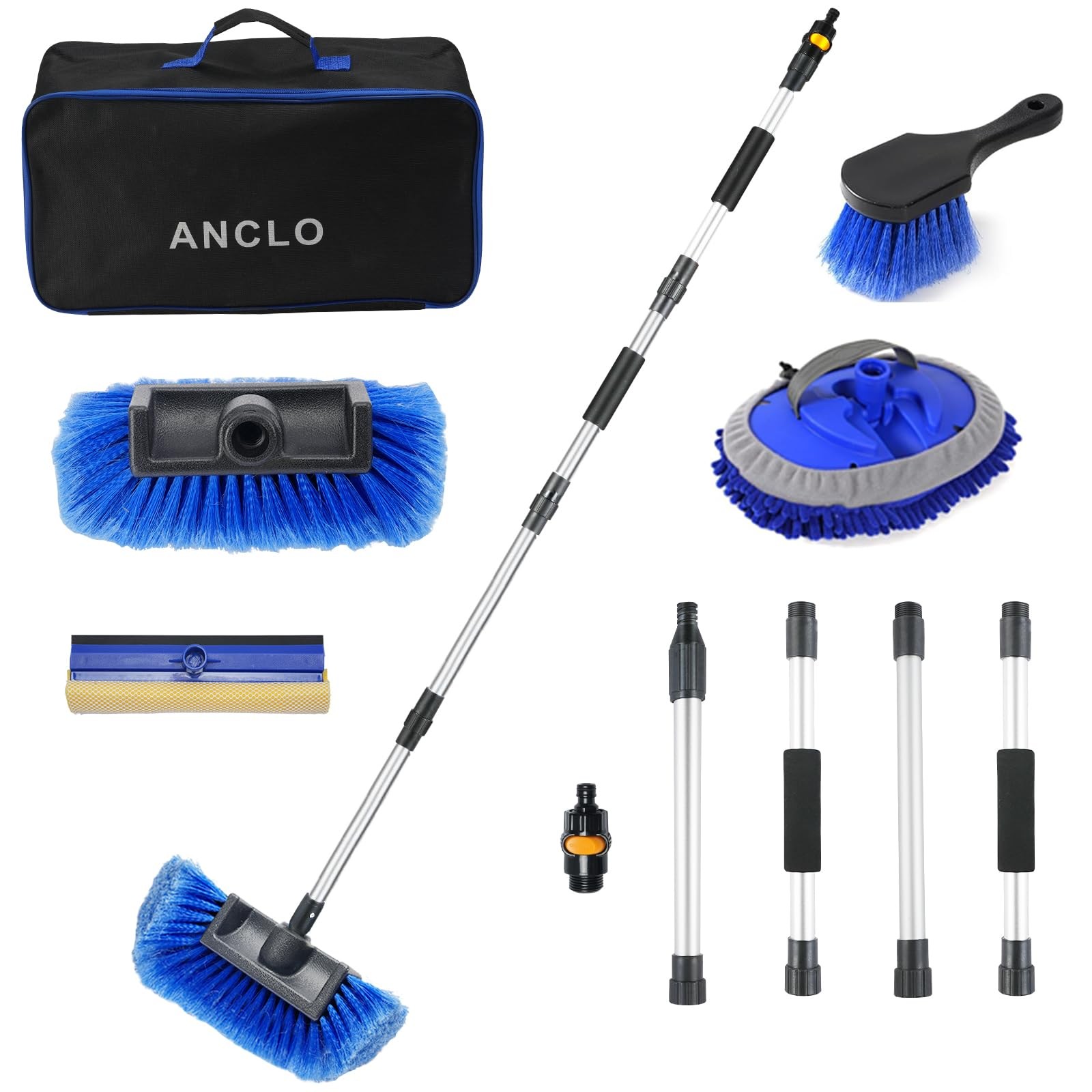 64 Inch Car Wash Brush Long Handle FlowThrough AntiScratch Hose Attachment