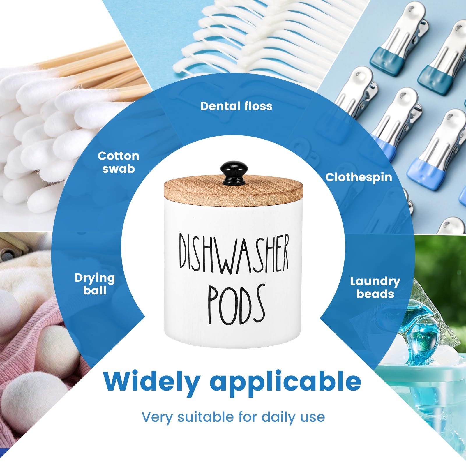 Laundry Pods Containers, Wood Laundry Detergent Pods Container with Lid, Roun…