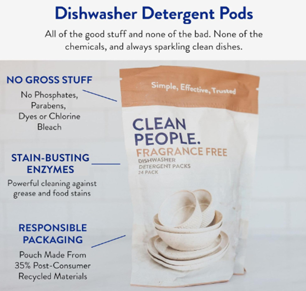 Clean People Dishwasher Pods – Cuts Grease & Rinses Sparkling 60 Count