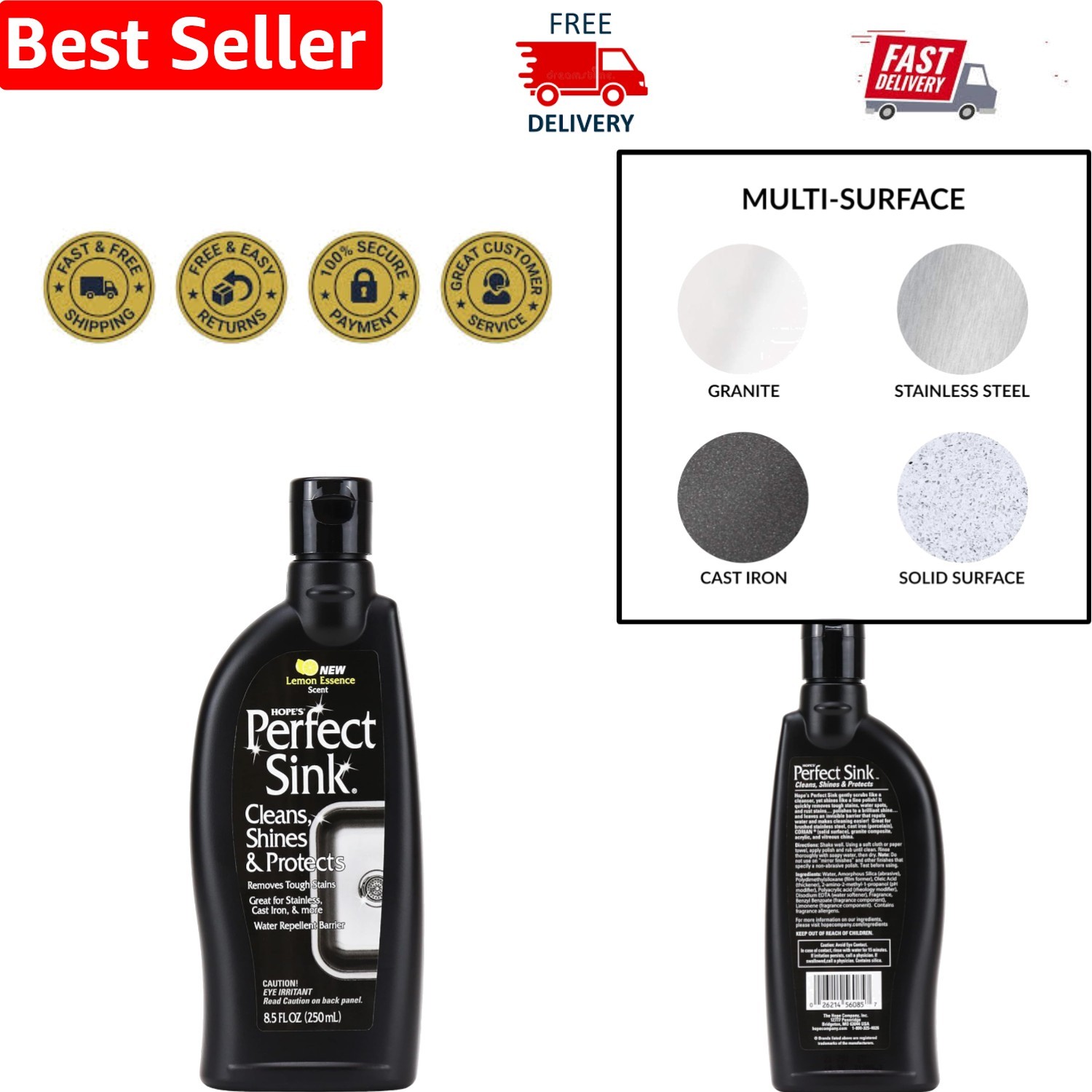 Gentle Perfect Sink Cleaner & Polish, 8.5 Fl Oz – Stain Remover & Protector