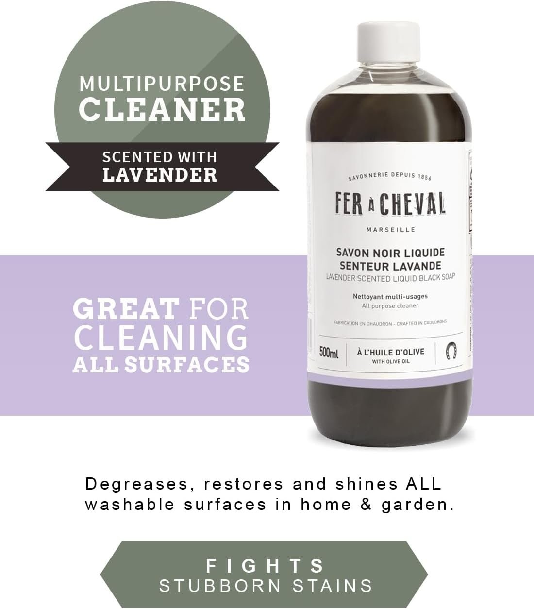 Fer à Cheval All Purpose Cleaner, Lavender Scented Liquid Black Soap Multi…