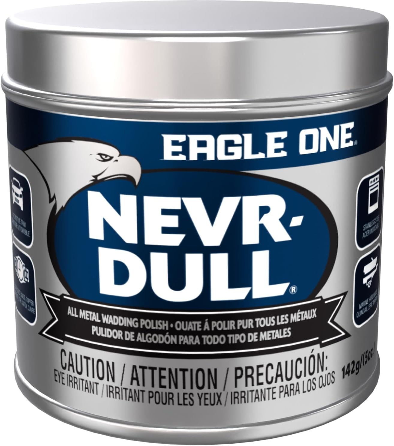 Eagle One Nevr Dull All Metal Wadding Polish, Chrome and Metal Cleaner, 5 oz Tin