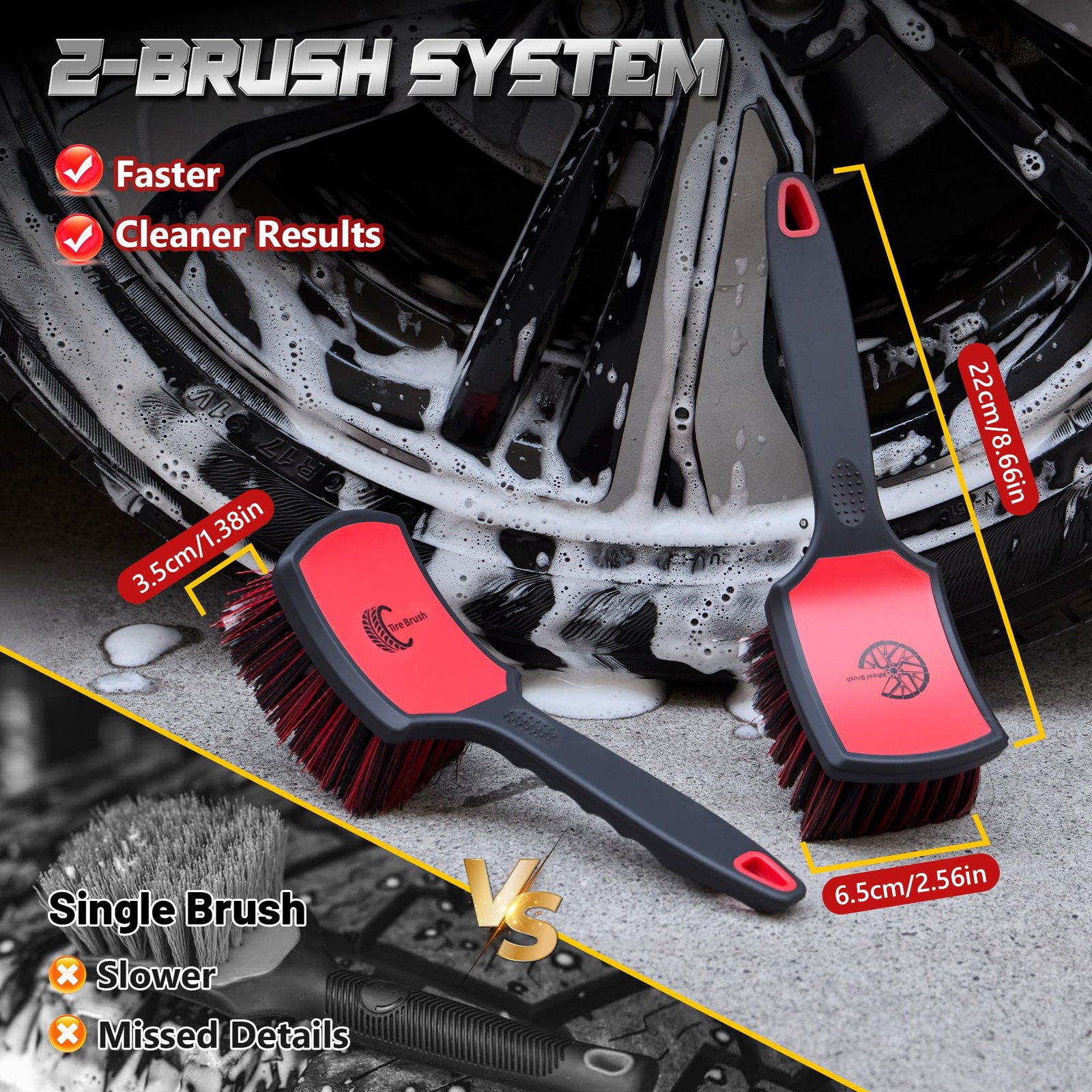 Car Wheel & Tire Brush Set – 2 Pack Soft & Stiff Brushes for ScratchFree