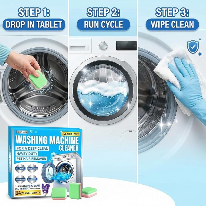 Washing Machine Cleaner Tablets Deep Clean HE Front Load Top Load 24 Count New