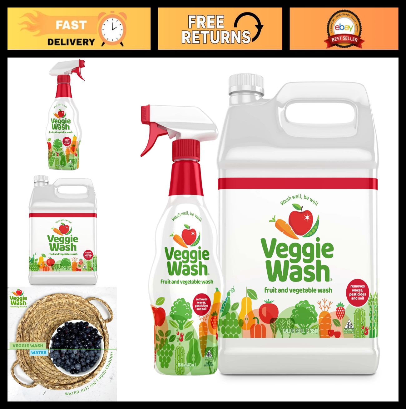 Fruit & Vegetable Wash Bundle – 16 oz Spray & 1 Gallon Refill, Produce Cleaner