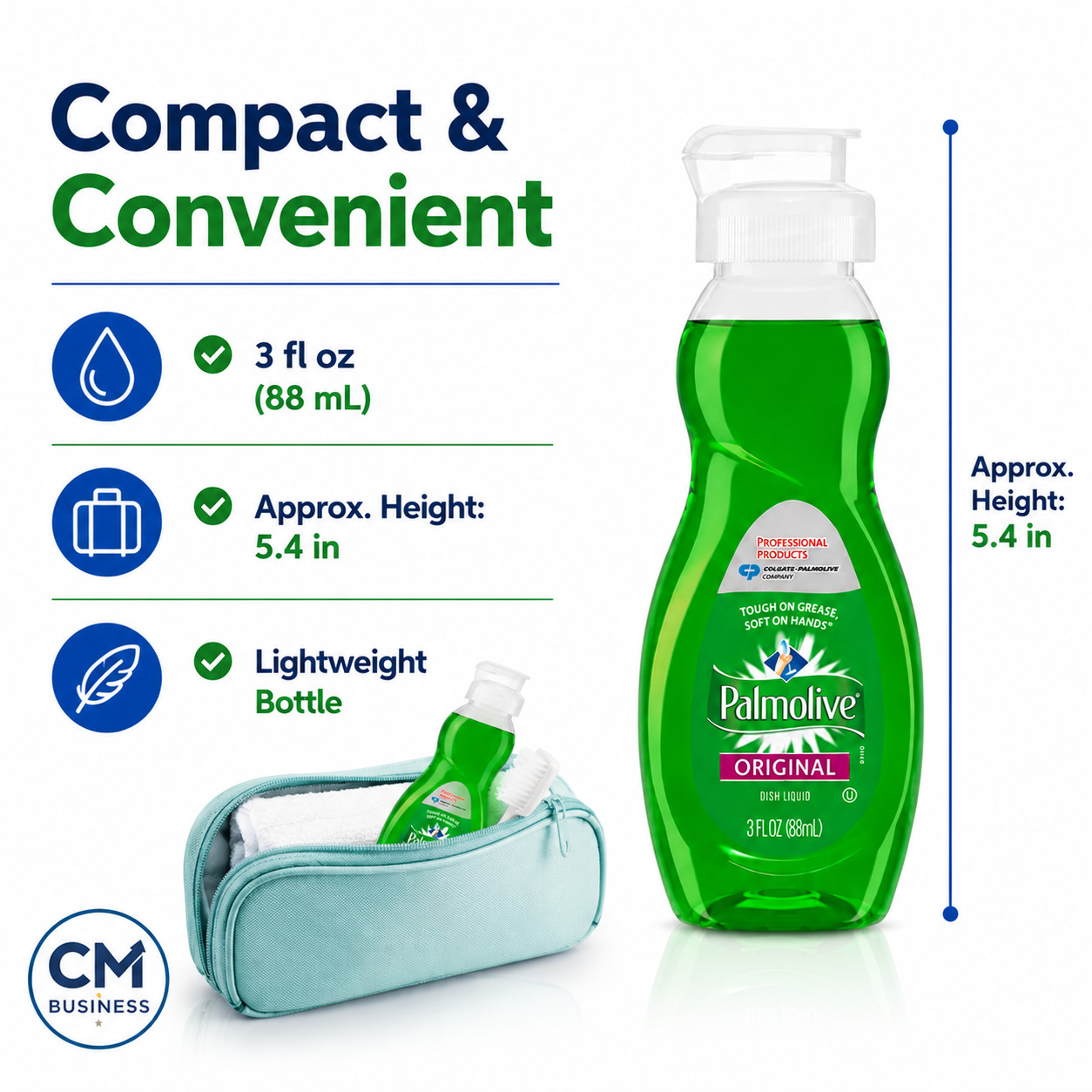 Palmolive Original Dish Soap Travel Size 3 fl oz (88mL) Pack of 3 TSA Approved