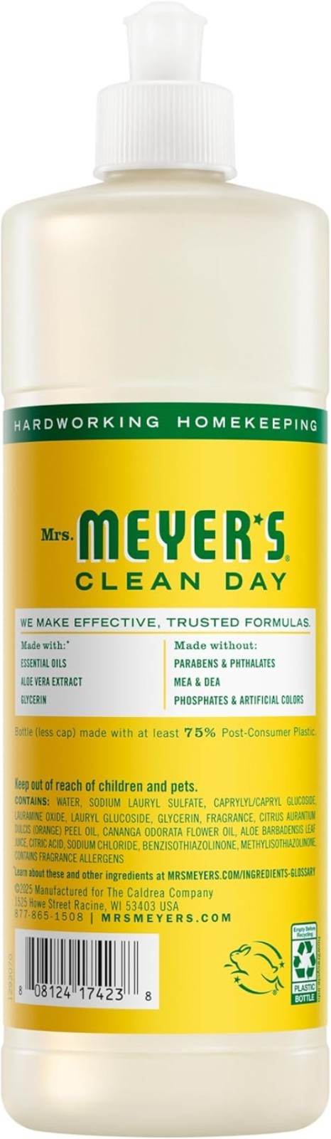 MRS. MEYER’S CLEAN DAY Liquid Dish Soap, Honeysuckle Scent, 16 Fl Oz Bottle