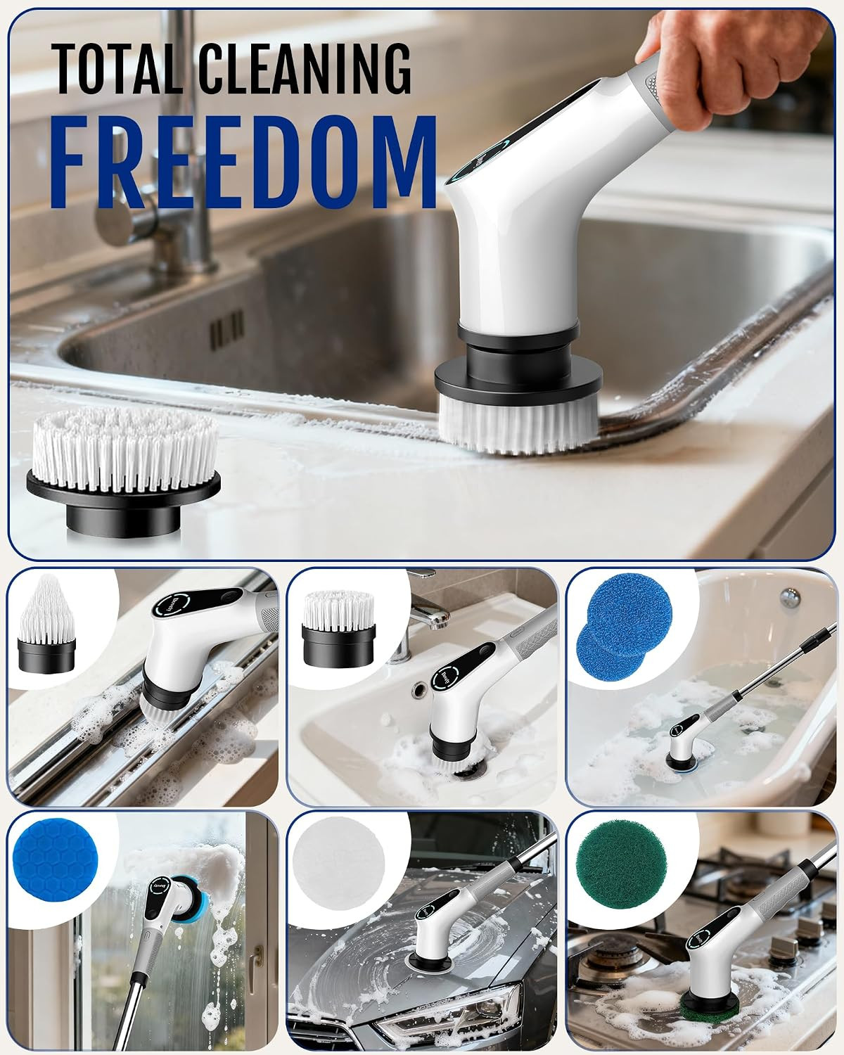 Dovety Electric Spin Scrubber, Shower Scrubber, Power Cleaner Tools with 8 Repla