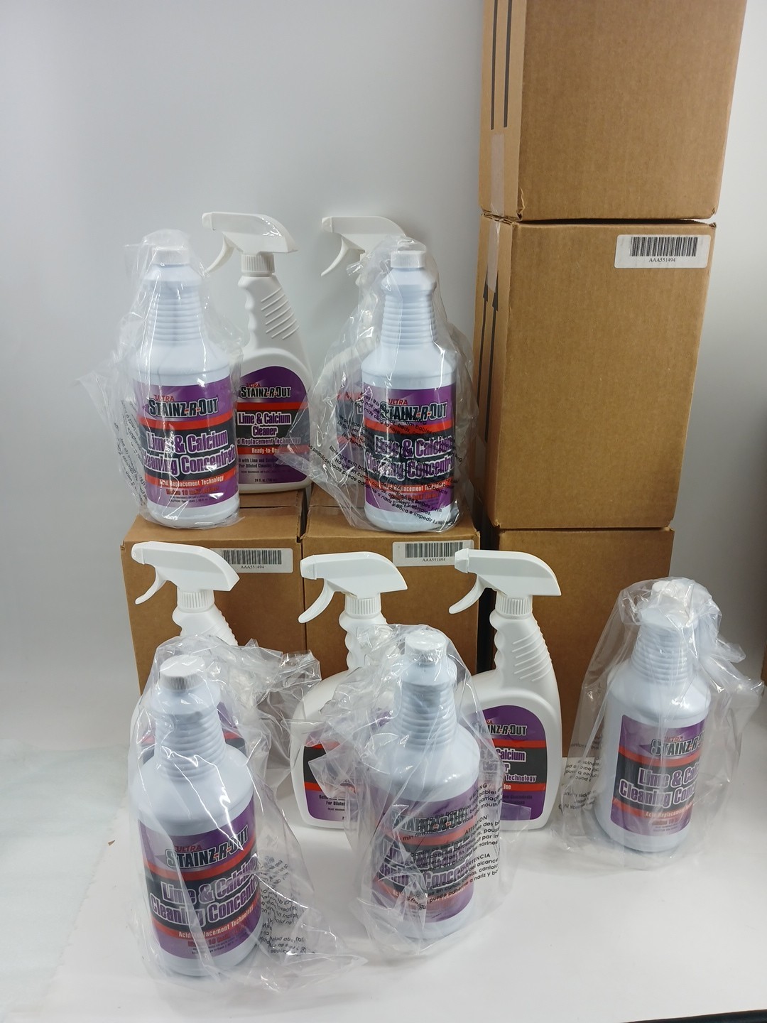 (Lot Of 5) Ultra Stainz-R-Out Lime & Calcium 32 Oz Concentrate Spray Bottle Sets