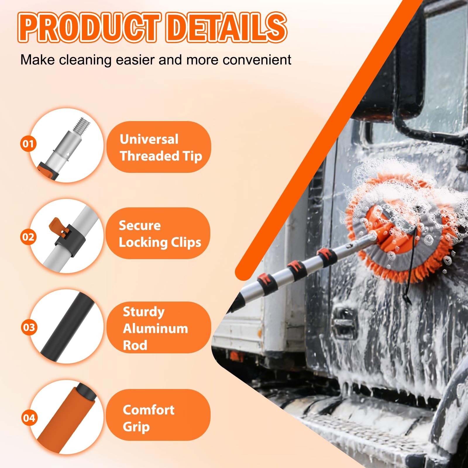 16FT Car Wash Brush Kit – Long Handle Soft Bristle, Squeegee, Microfiber Mop