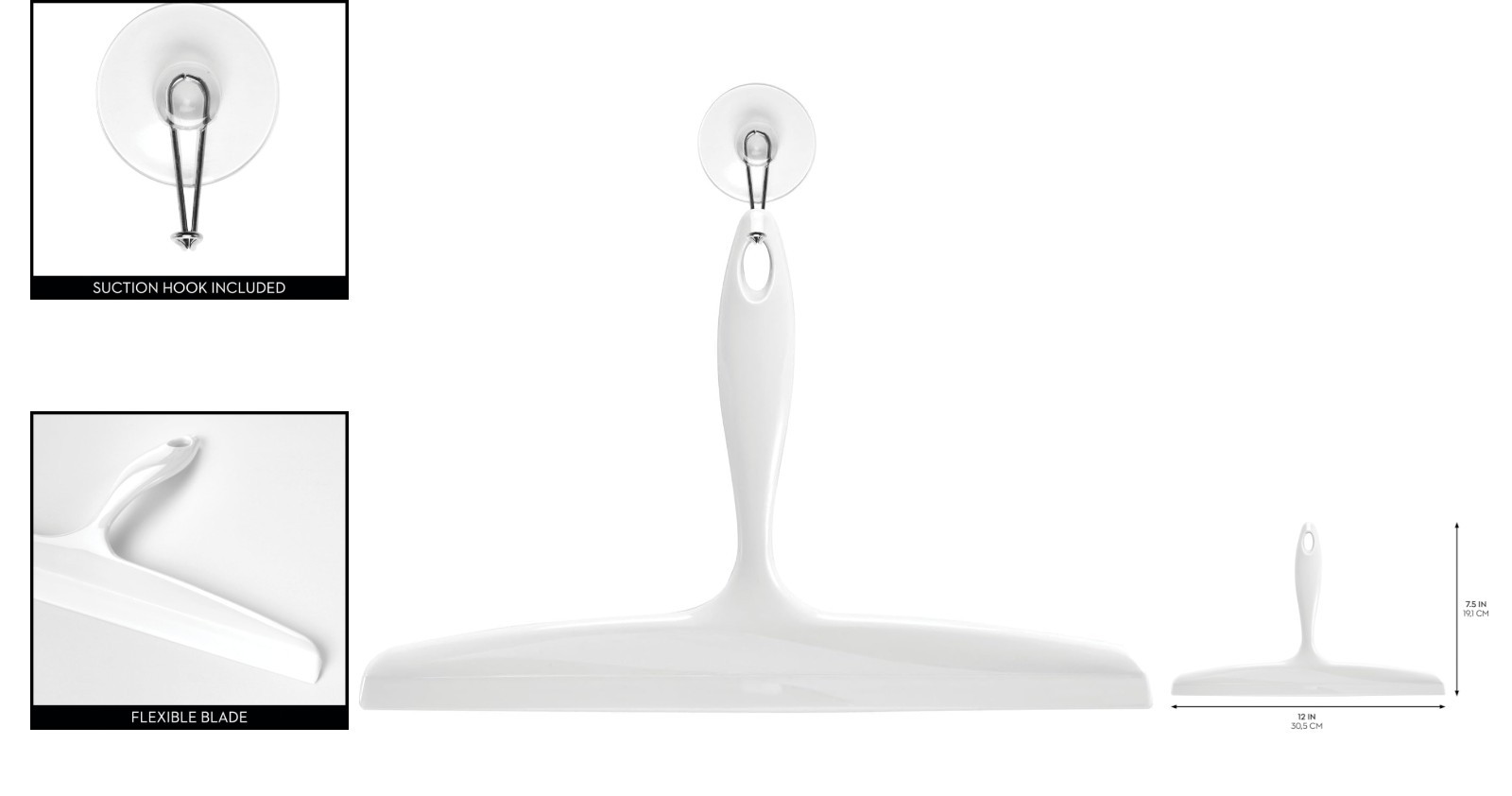 Modern White Shower Squeegee with Hook for Easy Bathroom Cleaning