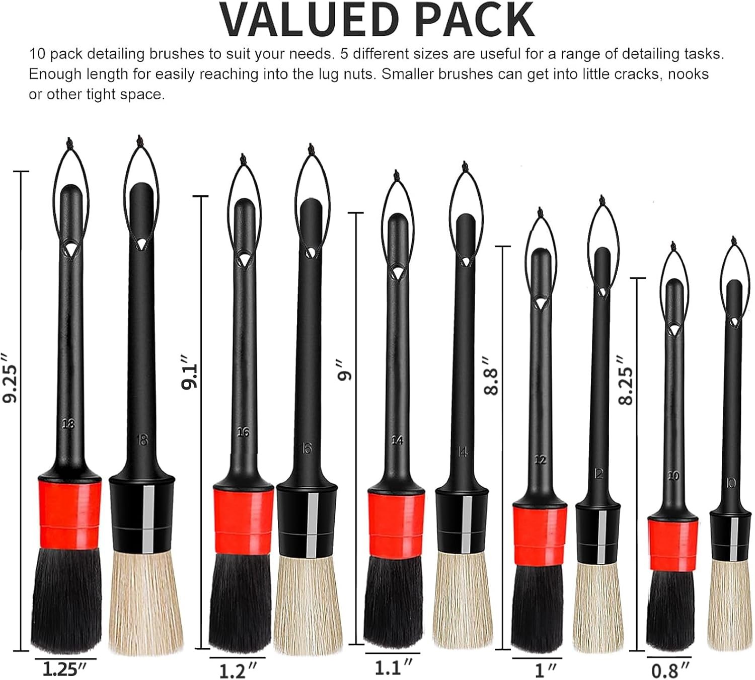 Detailing Brush Set – 10 Pcs Detail Brushes Car Detailing, Auto Boar Hair Car