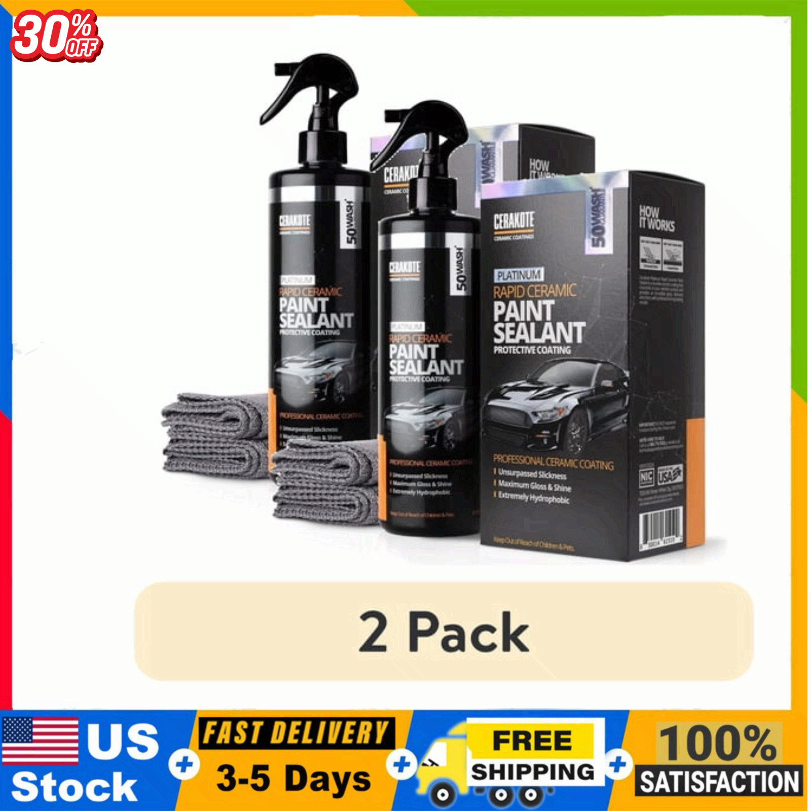 2 PACK Cerakote Platinum Rapid Ceramic Paint Sealant Kit, 12 fl oz