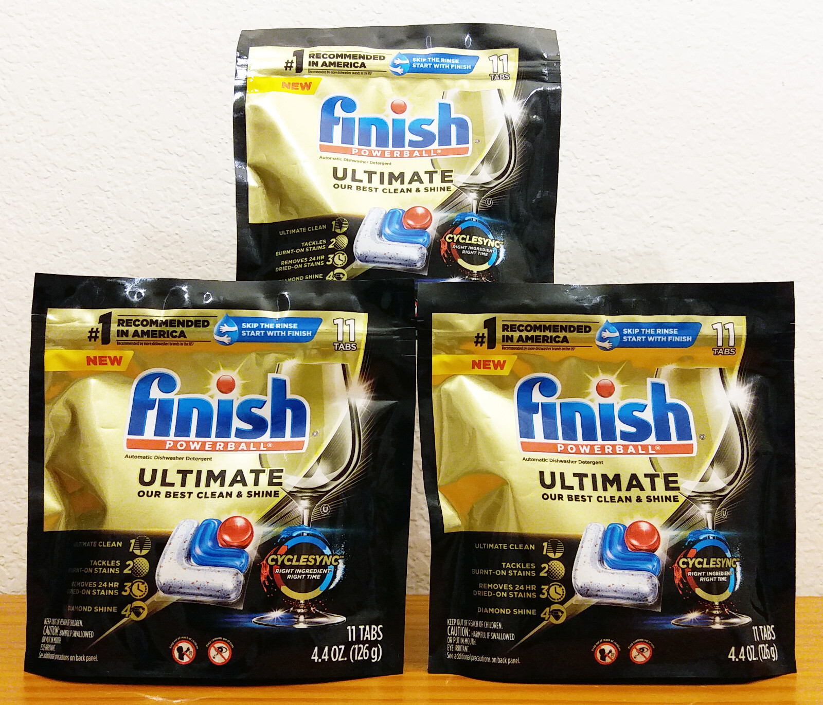 Finish Powerball Dishwasher Detergent, ULTIMATE, 11 Tabs, 4.4 oz, Lot of 3