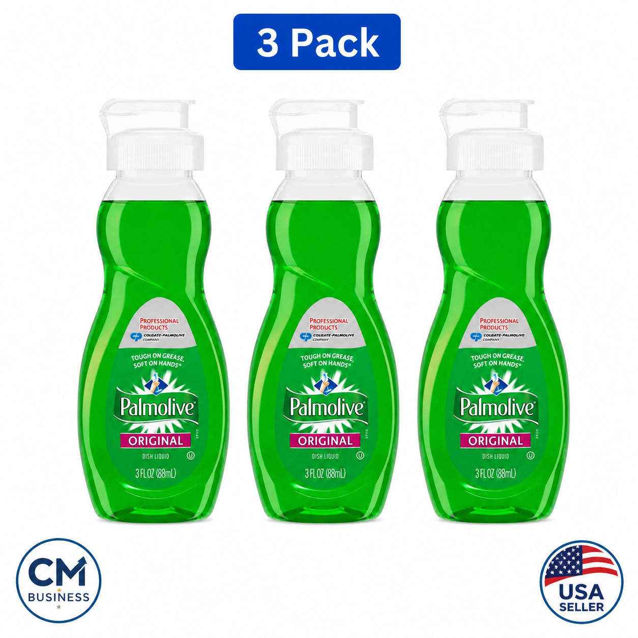 Palmolive Original Dish Soap Travel Size 3 fl oz (88mL) Pack of 3 TSA Approved