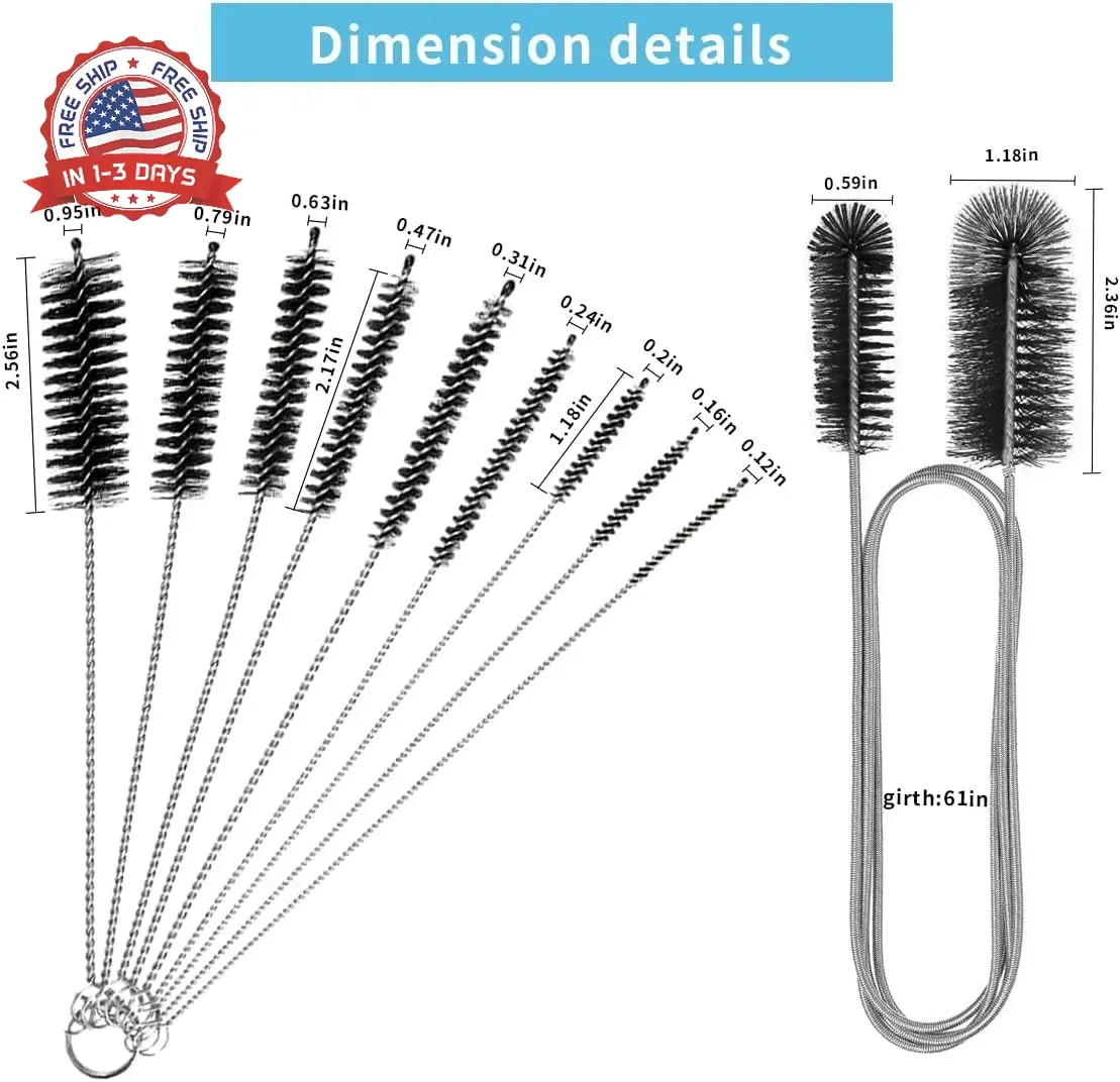 10PCS Flexible Drain Brush Straw Cleaner Brush Set,Pipe Cleaners Brush,61Inch St