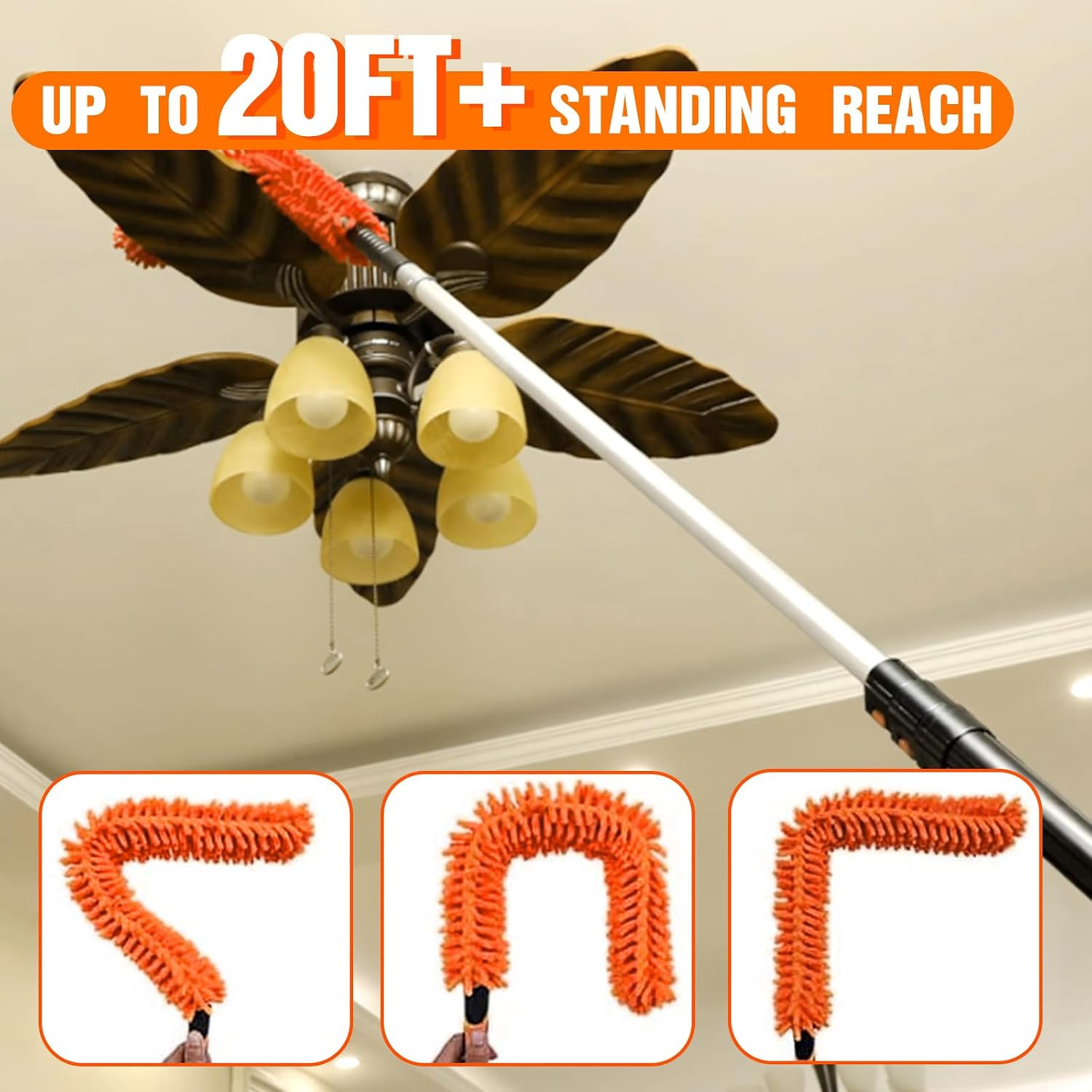 26FT Reach Ceiling Fan Cleaner Duster, Fan Blade Cleaner Kit with 5-20FT Extensi